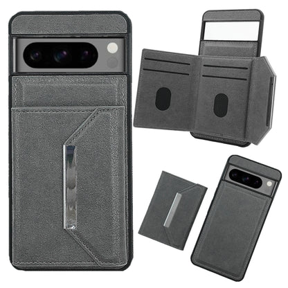 For Google Pixel 9 / 9 Pro Solid Color Metal Buckle Card Slots Bag Phone Case(Grey) - Google Cases by PMC Jewellery | Online Shopping South Africa | PMC Jewellery | Buy Now Pay Later Mobicred