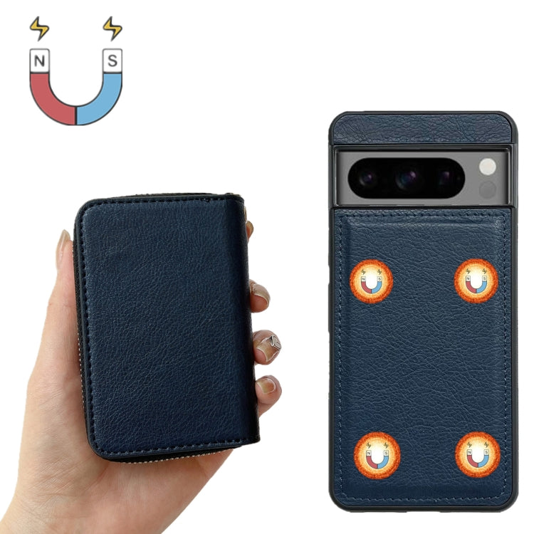 For Google Pixel 9 Pro XL Solid Color Zipper 11-Card Slots Bag Phone Case with Lanyard(Blue) - Google Cases by PMC TechLife | Online Shopping South Africa | PMC TechLife | Buy Now Pay Later Mobicred