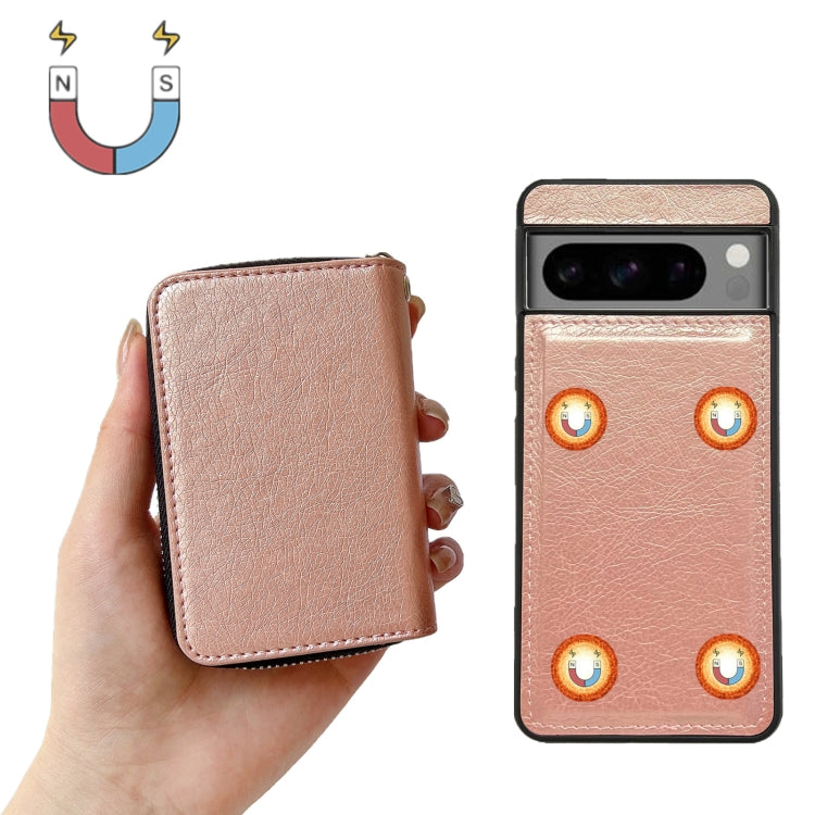 For Google Pixel 9 / 9 Pro Solid Color Zipper 11-Card Slots Bag Phone Case with Lanyard(Rose Gold) - Google Cases by PMC TechLife | Online Shopping South Africa | PMC TechLife | Buy Now Pay Later Mobicred