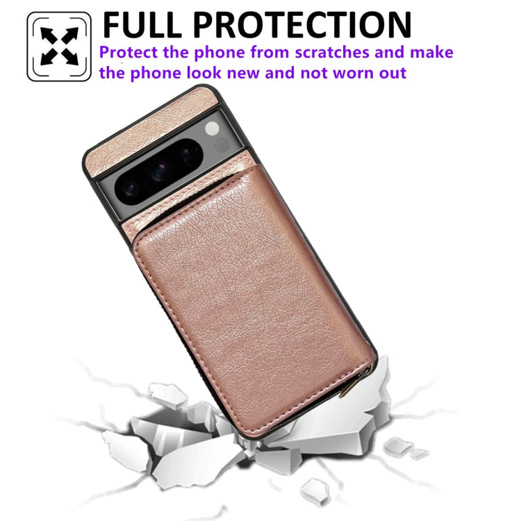 For Google Pixel 8 Solid Color Zipper 11-Card Slots Bag Phone Case with Lanyard(Rose Gold) - Google Cases by PMC TechLife | Online Shopping South Africa | PMC TechLife | Buy Now Pay Later Mobicred