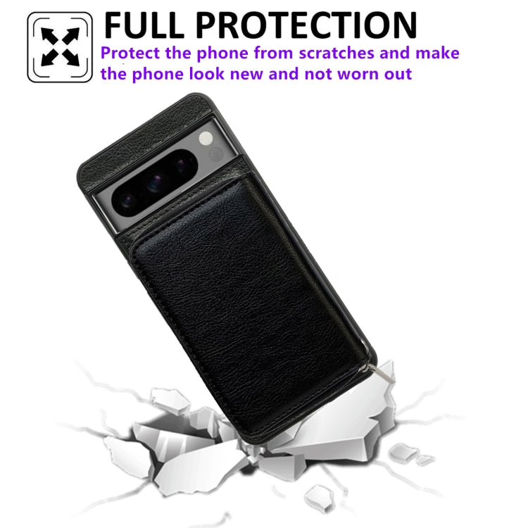 For Google Pixel 7 Pro Solid Color Zipper 11-Card Slots Bag Phone Case with Lanyard(Black) - Google Cases by PMC TechLife | Online Shopping South Africa | PMC TechLife | Buy Now Pay Later Mobicred