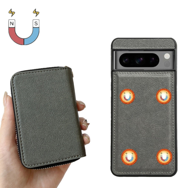 For Google Pixel 6a Solid Color Zipper 11-Card Slots Bag Phone Case with Lanyard(Grey) - Google Cases by PMC TechLife | Online Shopping South Africa | PMC TechLife | Buy Now Pay Later Mobicred