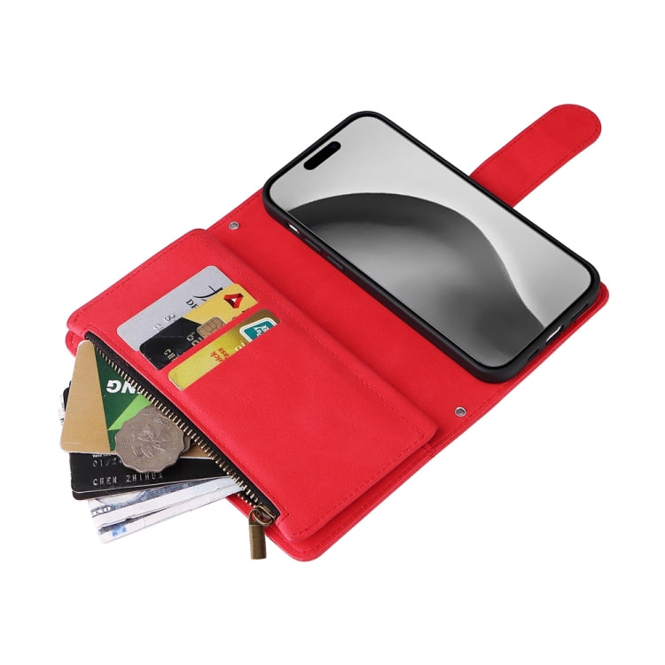 For iPhone 16 Pro Max Skin Feel Multi-Card Wallet Zipper Leather Phone Case(Red) - free shipping - PMC TechLife - Order now!