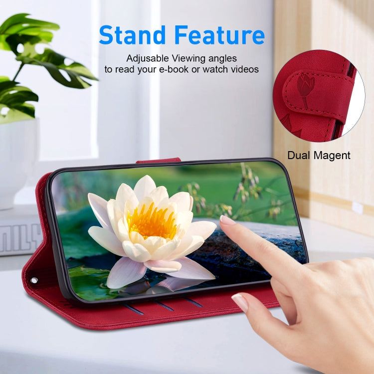 For iPhone 16e Lotus Embossed Leather Phone Case(Red) - iPhone 16e Cases by PMC TechLife | Online Shopping South Africa | PMC TechLife | Buy Now Pay Later Mobicred