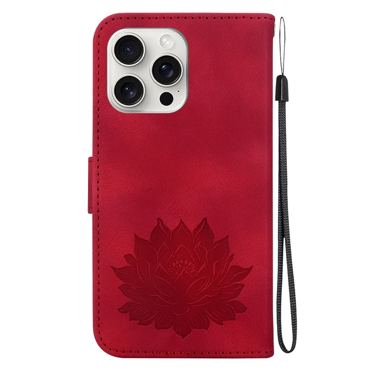 For iPhone 16 Pro Lotus Embossed Leather Phone Case(Red) - iPhone 16 Pro Cases by PMC TechLife | Online Shopping South Africa | PMC TechLife | Buy Now Pay Later Mobicred