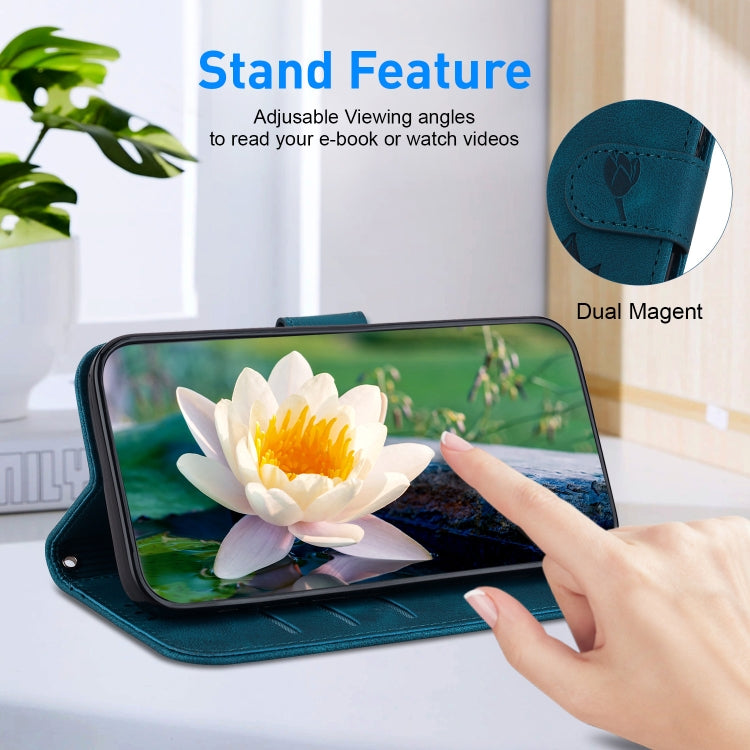 For iPhone 16 Lotus Embossed Leather Phone Case(Dark Blue) - free shipping - PMC TechLife - Order now!