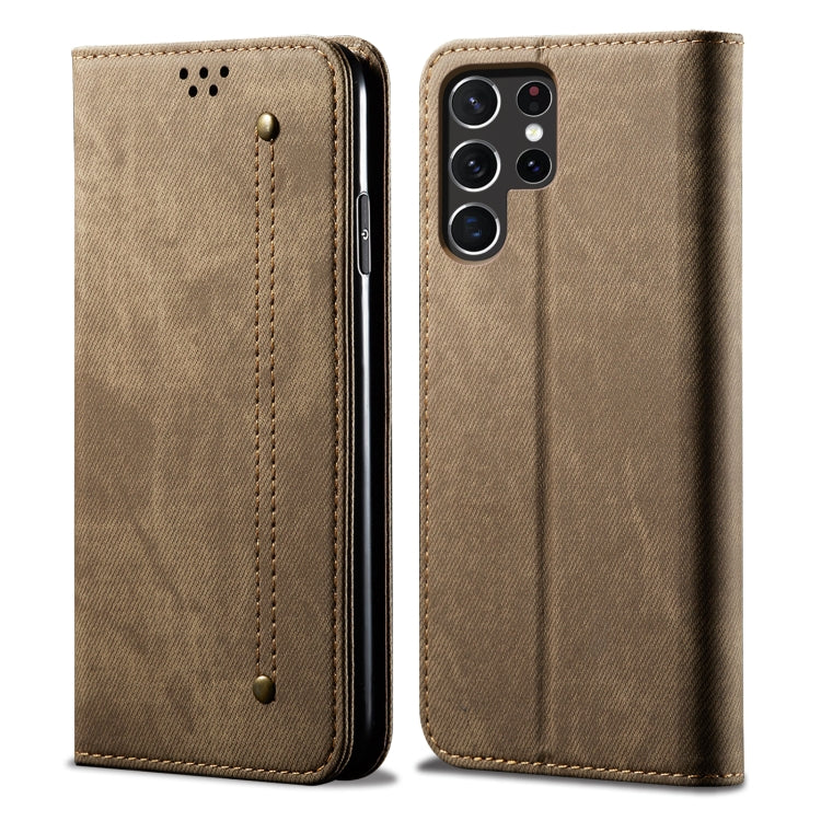 For Samsung Galaxy S25 Ultra 5G Denim Texture Casual Style Horizontal Flip Leather Case(Khaki) - Galaxy S25 Ultra 5G Cases by PMC Jewellery | Online Shopping South Africa | PMC Jewellery | Buy Now Pay Later Mobicred