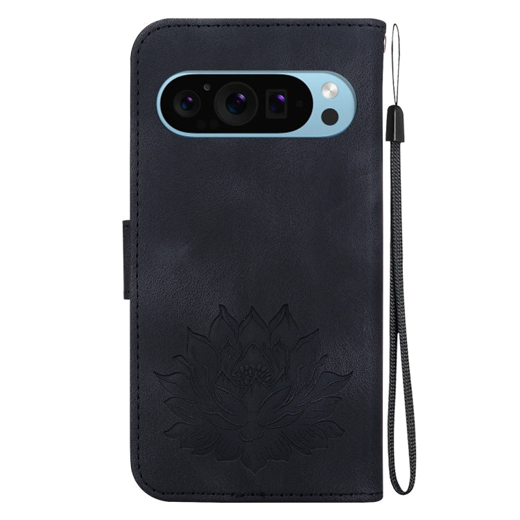 For Google Pixel 9 Pro Lotus Embossed Leather Phone Case(Black) - Google Cases by PMC TechLife | Online Shopping South Africa | PMC TechLife | Buy Now Pay Later Mobicred