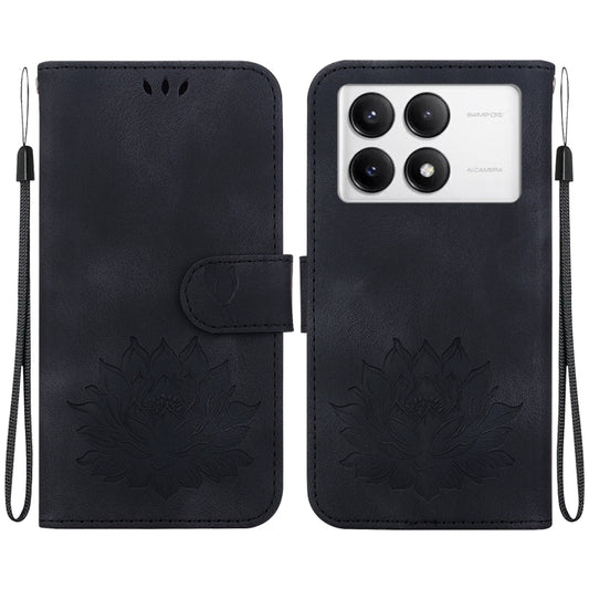 For Redmi K70 / K70 Pro Lotus Embossed Leather Phone Case(Black) - K70 Cases by PMC Jewellery | Online Shopping South Africa | PMC Jewellery | Buy Now Pay Later Mobicred