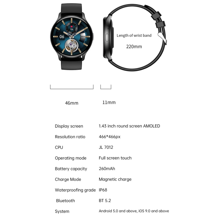 LEMFO HK89 1.43 inch BT5.0 IP67 Sport Smart Watch, Support Bluetooth Call / Message Notification / Heart Rate / Blood Pressure Health Monitor(Black) - Smart Watches by LEMFO | Online Shopping South Africa | PMC Jewellery | Buy Now Pay Later Mobicred