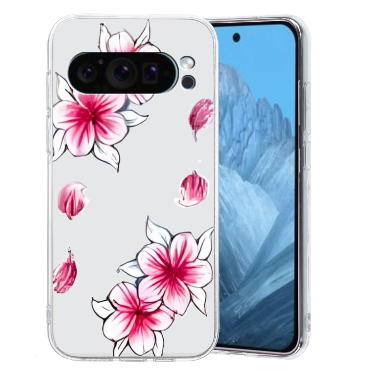 For Google Pixel 9 Colored Drawing Pattern Transparent TPU Phone Case(Sakura) - Google Cases by PMC Jewellery | Online Shopping South Africa | PMC Jewellery | Buy Now Pay Later Mobicred