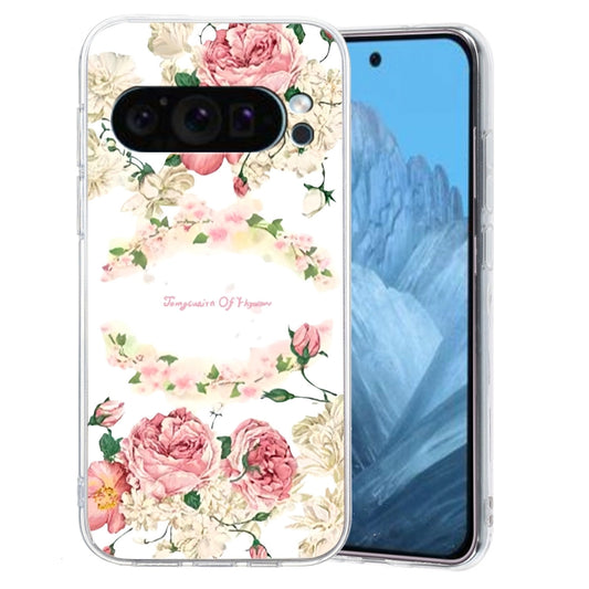 For Google Pixel 9 Colored Drawing Pattern Transparent TPU Phone Case(Rose) - Google Cases by PMC Jewellery | Online Shopping South Africa | PMC Jewellery | Buy Now Pay Later Mobicred