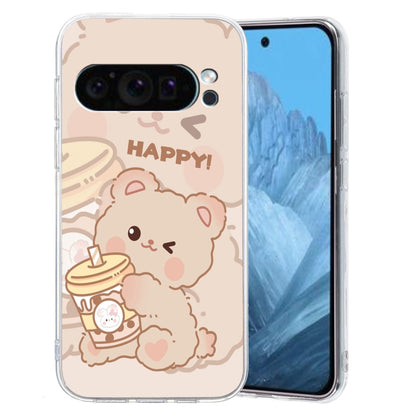 For Google Pixel 9 Colored Drawing Pattern Transparent TPU Phone Case(Bear) - Google Cases by PMC Jewellery | Online Shopping South Africa | PMC Jewellery | Buy Now Pay Later Mobicred