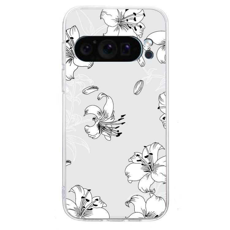 For Google Pixel 9 Pro Colored Drawing Pattern Transparent TPU Phone Case(White Flower) - Google Cases by PMC Jewellery | Online Shopping South Africa | PMC Jewellery | Buy Now Pay Later Mobicred