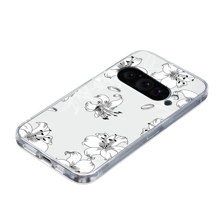 For Google Pixel 9 Pro Colored Drawing Pattern Transparent TPU Phone Case(White Flower) - Google Cases by PMC Jewellery | Online Shopping South Africa | PMC Jewellery | Buy Now Pay Later Mobicred