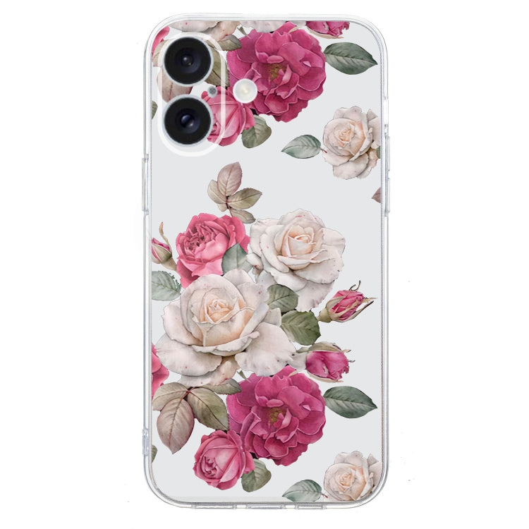 For iPhone 16 Colored Drawing Pattern Transparent TPU Phone Case(Peony) - free shipping - PMC TechLife - Order now!