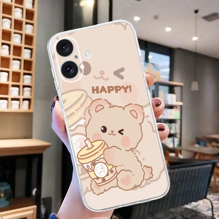 For iPhone 16 Colored Drawing Pattern Transparent TPU Phone Case(Bear) - iPhone 16 Cases by PMC TechLife | Online Shopping South Africa | PMC TechLife | Buy Now Pay Later Mobicred