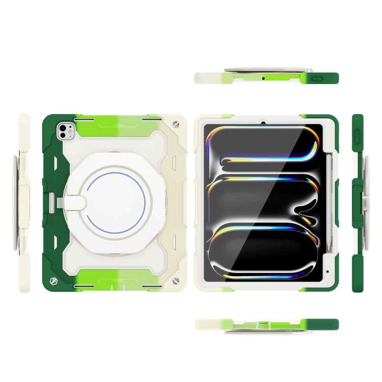 For iPad Pro 13 2024 Armor Portable Rotating Ring Holder Silicone Tablet Case with Pen Slot(Colorful Green) - iPad Pro 13 2024 Cases by PMC Jewellery | Online Shopping South Africa | PMC Jewellery | Buy Now Pay Later Mobicred