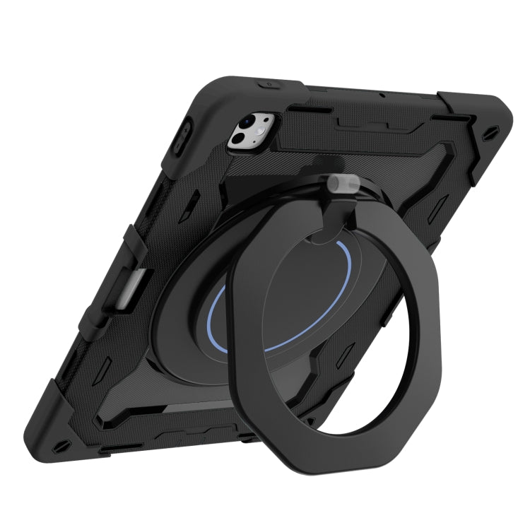 For iPad Pro 13 2024 Armor Portable Rotating Ring Holder Silicone Tablet Case with Pen Slot(Black) - iPad Pro 13 2024 Cases by PMC Jewellery | Online Shopping South Africa | PMC Jewellery | Buy Now Pay Later Mobicred