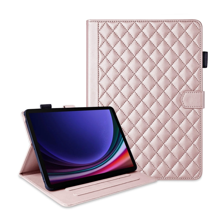 For Samsung Galaxy Tab S9 FE / S9 Rhombus Lattice Leather Tablet Case(Rose Gold) - Galaxy Tab S9 FE by PMC Jewellery | Online Shopping South Africa | PMC Jewellery | Buy Now Pay Later Mobicred