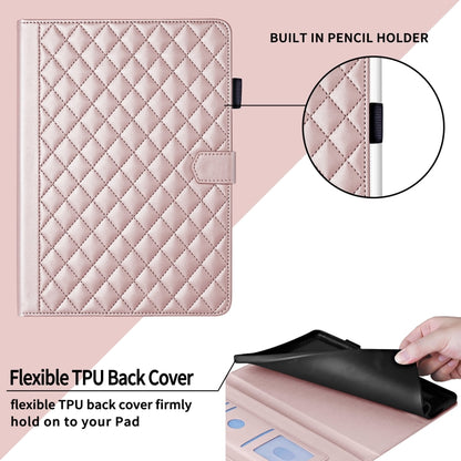 For Samsung Galaxy Tab S9 FE / S9 Rhombus Lattice Leather Tablet Case(Rose Gold) - Galaxy Tab S9 FE by PMC Jewellery | Online Shopping South Africa | PMC Jewellery | Buy Now Pay Later Mobicred