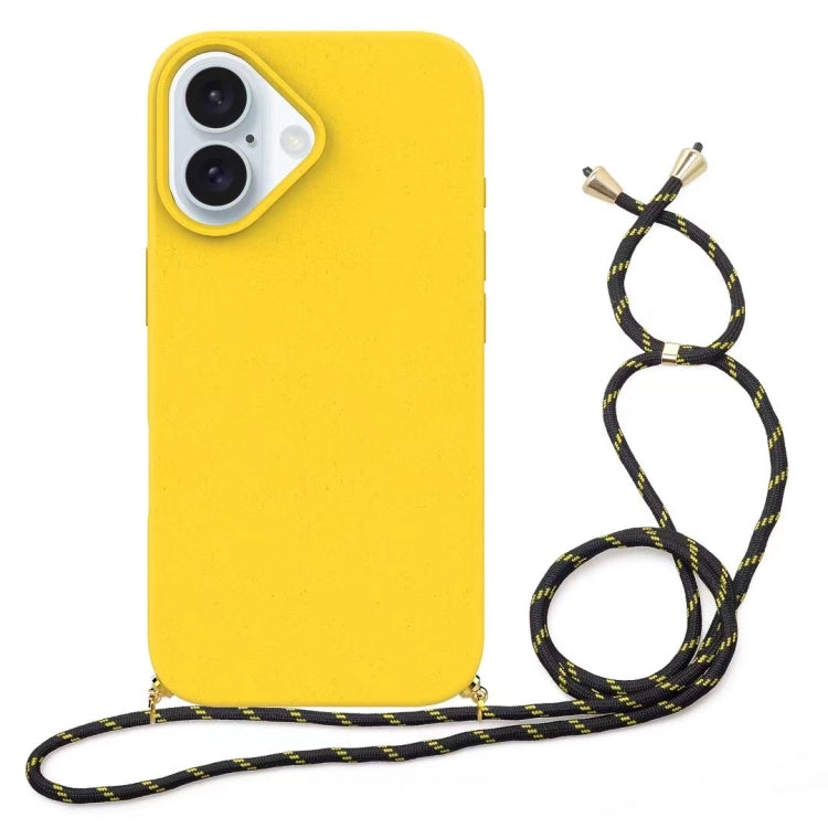 For iPhone 16 Wheat Straw Material + TPU Phone Case with Lanyard(Yellow) - free shipping - PMC TechLife - Order now!
