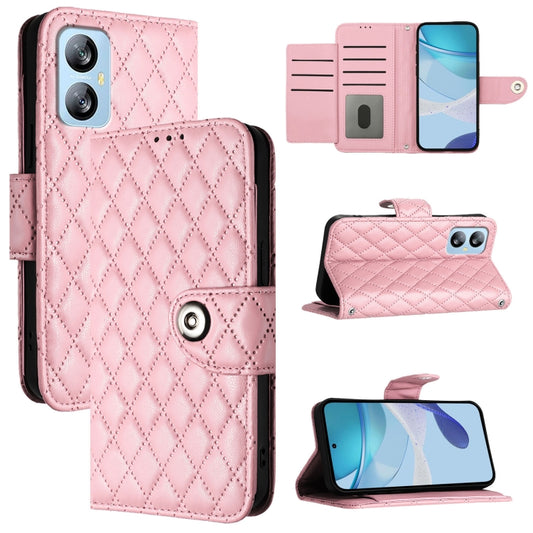 For Blackview A52 Rhombic Texture Flip Leather Phone Case with Lanyard(Pink) - More Brand by PMC Jewellery | Online Shopping South Africa | PMC Jewellery | Buy Now Pay Later Mobicred
