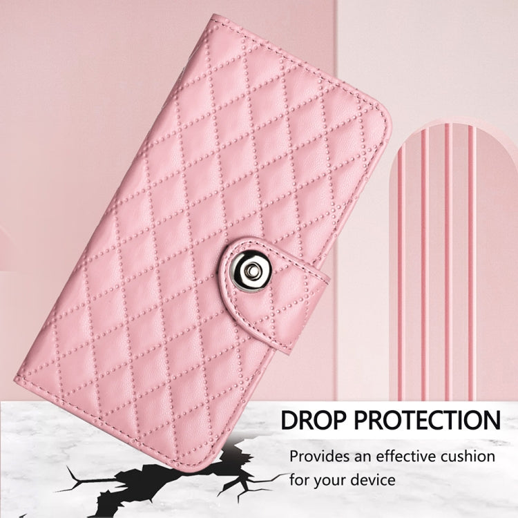 For Blackview A52 Rhombic Texture Flip Leather Phone Case with Lanyard(Pink) - More Brand by PMC TechLife | Online Shopping South Africa | PMC TechLife | Buy Now Pay Later Mobicred