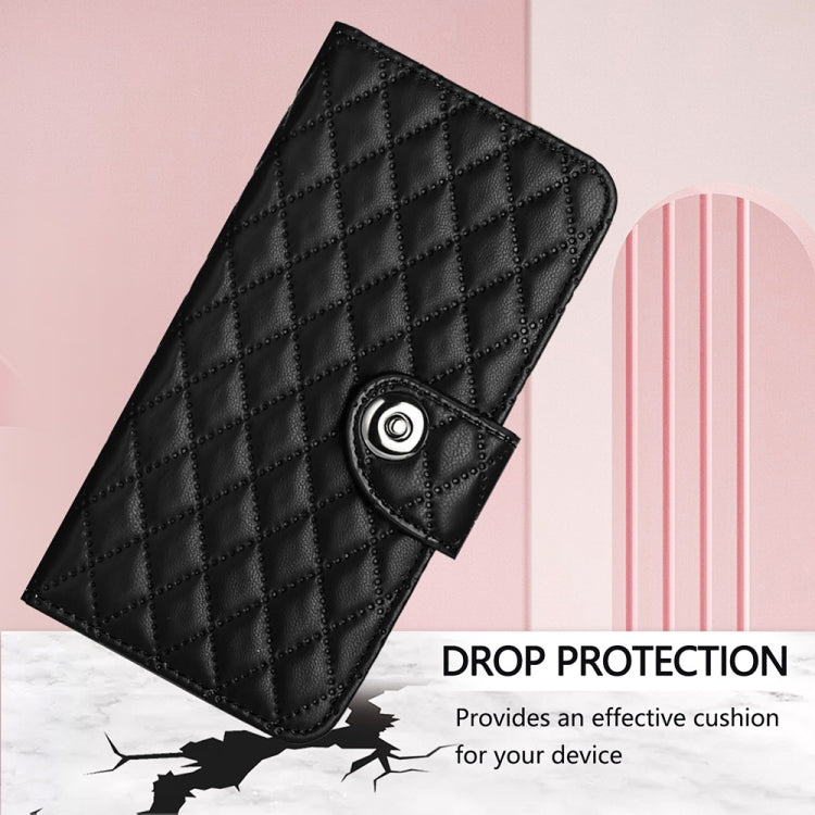 For Blackview Color 8 Rhombic Texture Flip Leather Phone Case with Lanyard(Black) - More Brand by PMC Jewellery | Online Shopping South Africa | PMC Jewellery | Buy Now Pay Later Mobicred