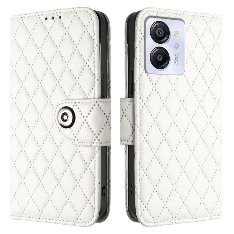 For Blackview Color 8 Rhombic Texture Flip Leather Phone Case with Lanyard(White) - More Brand by PMC TechLife | Online Shopping South Africa | PMC TechLife | Buy Now Pay Later Mobicred