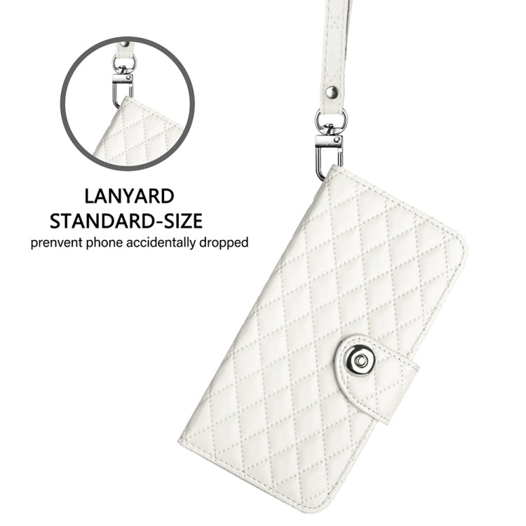 For Blackview Color 8 Rhombic Texture Flip Leather Phone Case with Lanyard(White) - More Brand by PMC TechLife | Online Shopping South Africa | PMC TechLife | Buy Now Pay Later Mobicred
