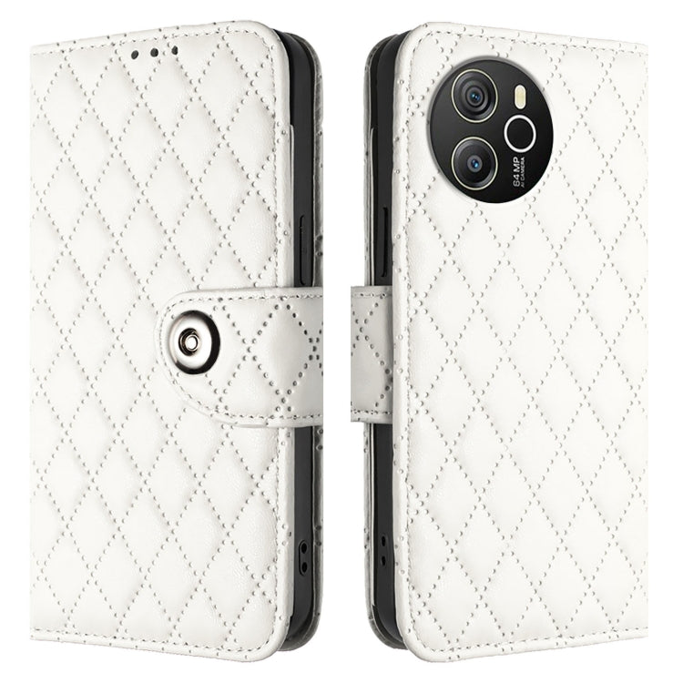 For Blackview Shark 8 Rhombic Texture Flip Leather Phone Case with Lanyard(White) - More Brand by PMC TechLife | Online Shopping South Africa | PMC TechLife | Buy Now Pay Later Mobicred