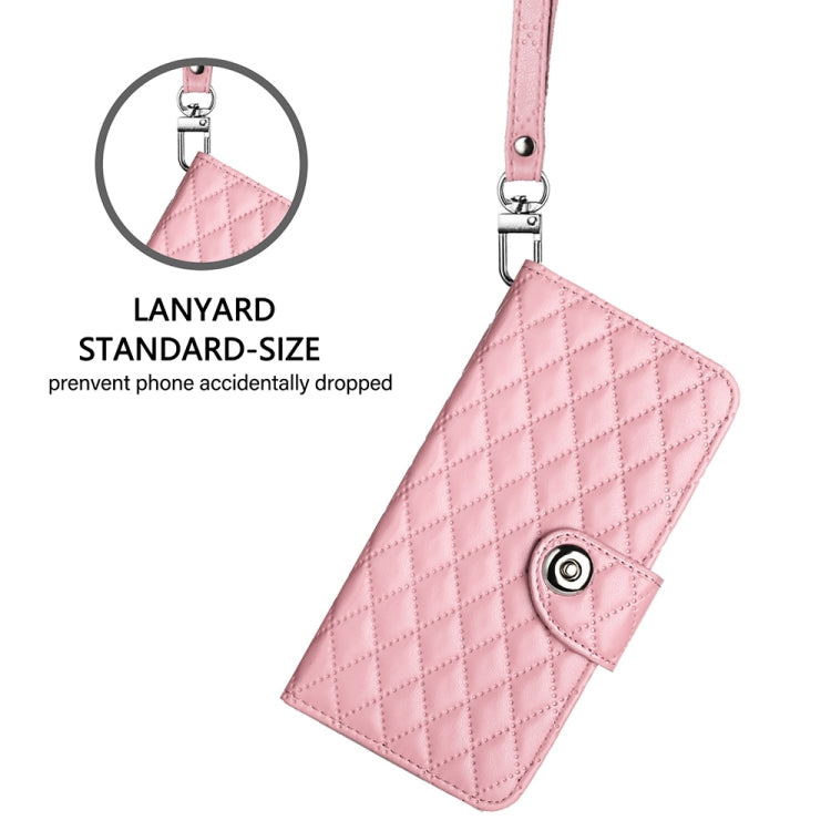 For Blackview Wave 6C Rhombic Texture Flip Leather Phone Case with Lanyard(Pink) - More Brand by PMC TechLife | Online Shopping South Africa | PMC TechLife | Buy Now Pay Later Mobicred