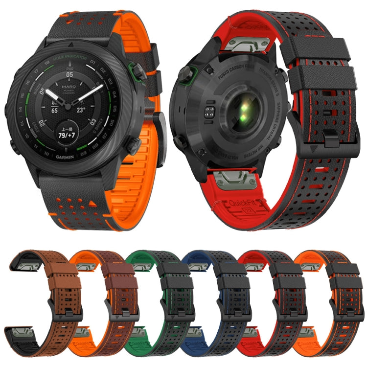 For Garmin Fenix 7X 26mm Dot Hole Silicone Leather Quick Release Watch Band(Brown Black) - free shipping - PMc TechLife - Order now!