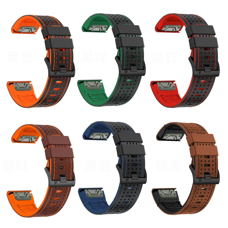 For Garmin Fenix 7 22mm Dot Hole Silicone Leather Quick Release Watch Band(Black Blue) - free shipping - PMc TechLife - Order now!