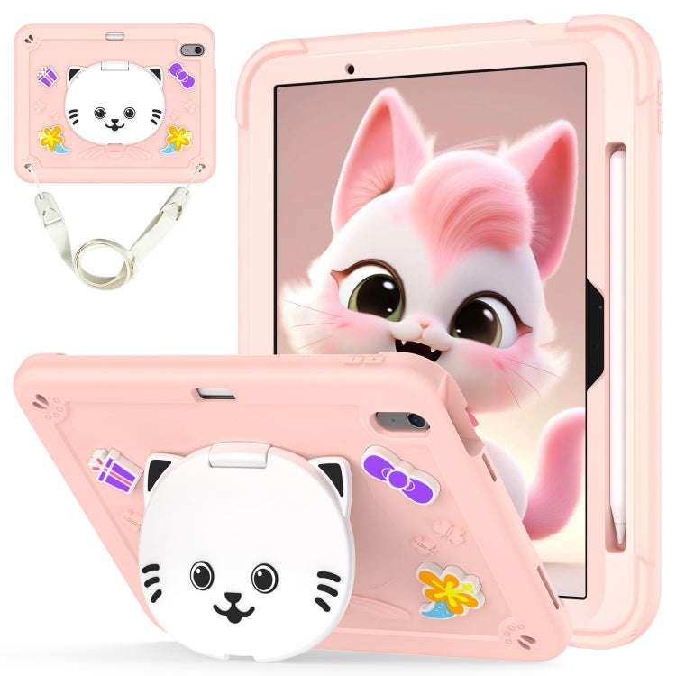 For iPad Air 11 2024 Cat Holder Silicone Hybrid PC Tablet Case with Strap(Rose Pink) - iPad Air 11 2024 Cases by PMC Jewellery | Online Shopping South Africa | PMC Jewellery | Buy Now Pay Later Mobicred