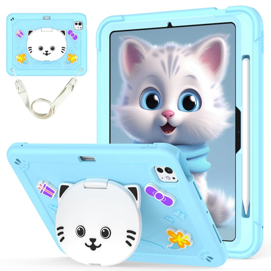 For iPad Pro 11 2024 Cat Holder Silicone Hybrid PC Tablet Case with Strap(Sky Blue) - iPad Pro 11 2024 Cases by PMC Jewellery | Online Shopping South Africa | PMC Jewellery | Buy Now Pay Later Mobicred