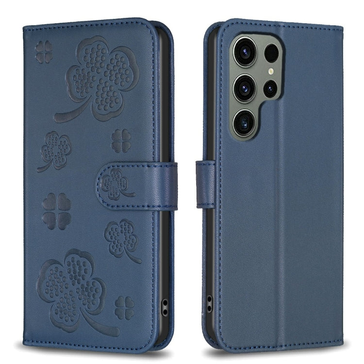 For Samsung Galaxy S25 Ultra 5G Four-leaf Embossed Leather Phone Case(Blue) - Galaxy S25 Ultra 5G Cases by PMC Jewellery | Online Shopping South Africa | PMC Jewellery | Buy Now Pay Later Mobicred