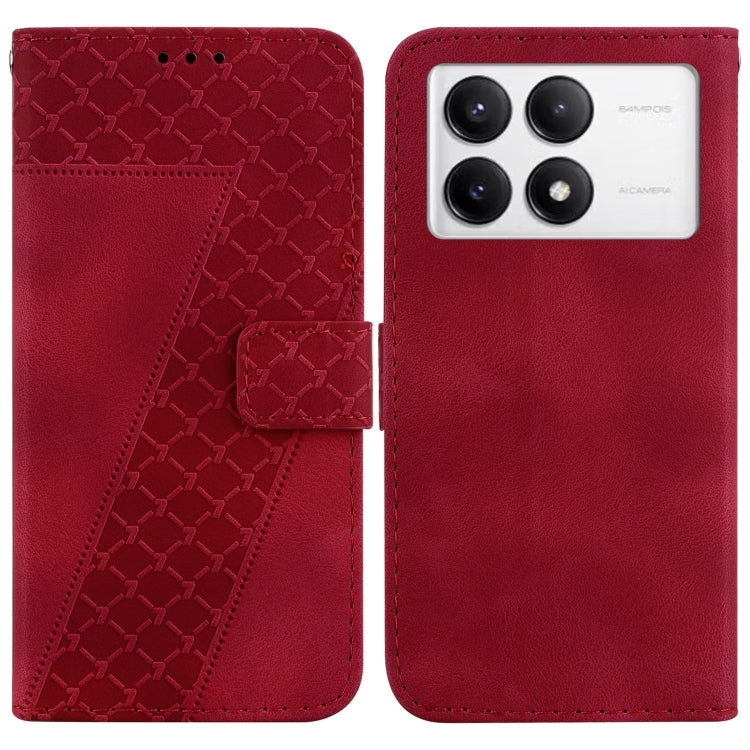 For Xiaomi Redmi K70 / K70 Pro Seven-shaped Embossed Leather Phone Case(Red) - K70 Cases by PMC Jewellery | Online Shopping South Africa | PMC Jewellery | Buy Now Pay Later Mobicred