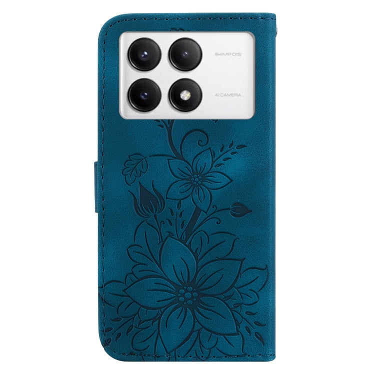 For Xiaomi Redmi K70 / K70 Pro Lily Embossed Leather Phone Case(Dark Blue) - K70 Cases by PMC Jewellery | Online Shopping South Africa | PMC Jewellery | Buy Now Pay Later Mobicred