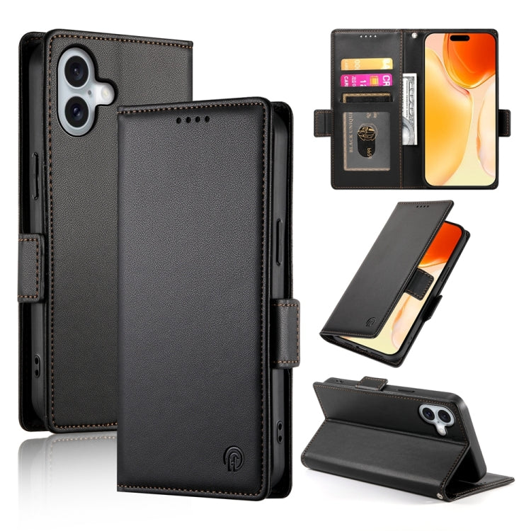 For iPhone 16 Plus Side Buckle Magnetic Frosted Leather Phone Case(Black) - iPhone 16 Plus Cases by PMC Jewellery | Online Shopping South Africa | PMC Jewellery | Buy Now Pay Later Mobicred