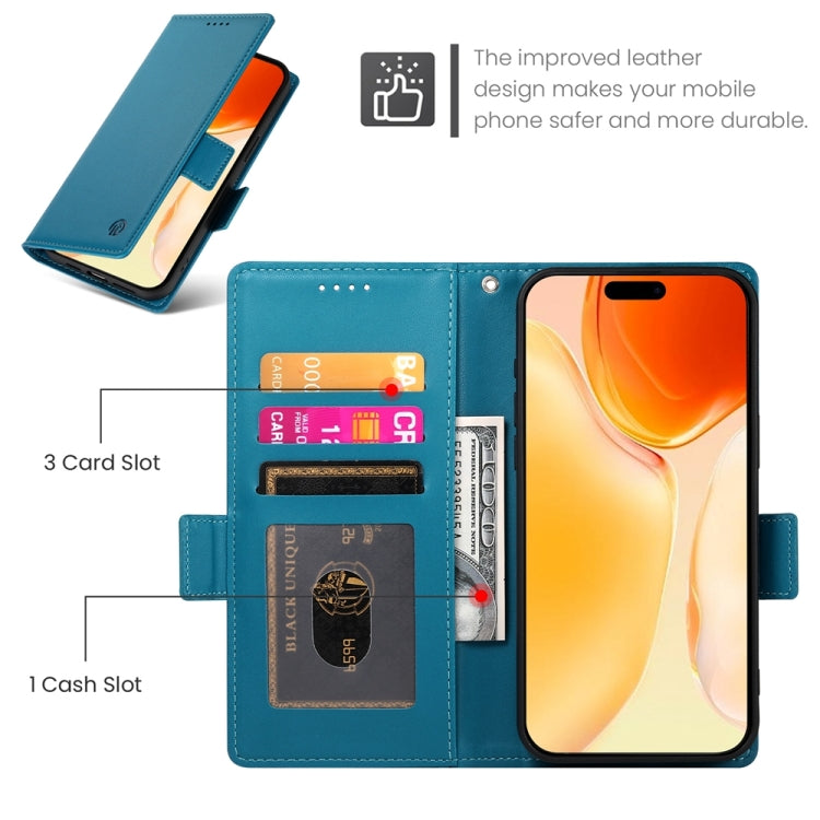 For iPhone 16 Plus Side Buckle Magnetic Frosted Leather Phone Case(Blue) - iPhone 16 Plus Cases by PMC TechLife | Online Shopping South Africa | PMC TechLife | Buy Now Pay Later Mobicred