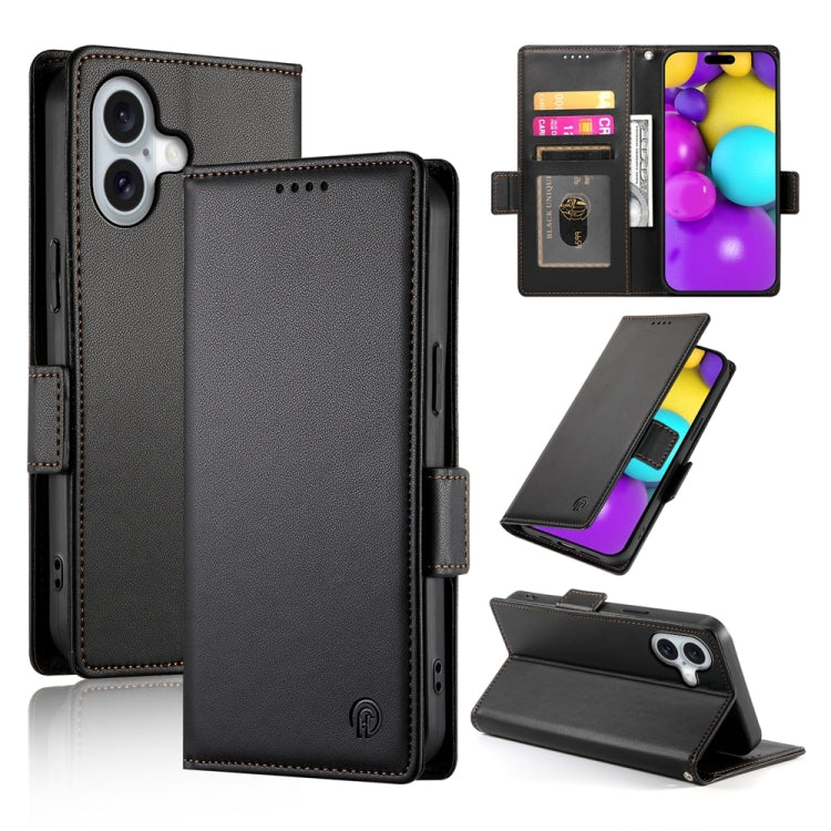 For iPhone 16 Side Buckle Magnetic Frosted Leather Phone Case(Black) - iPhone 16 Cases by PMC TechLife | Online Shopping South Africa | PMC TechLife | Buy Now Pay Later Mobicred
