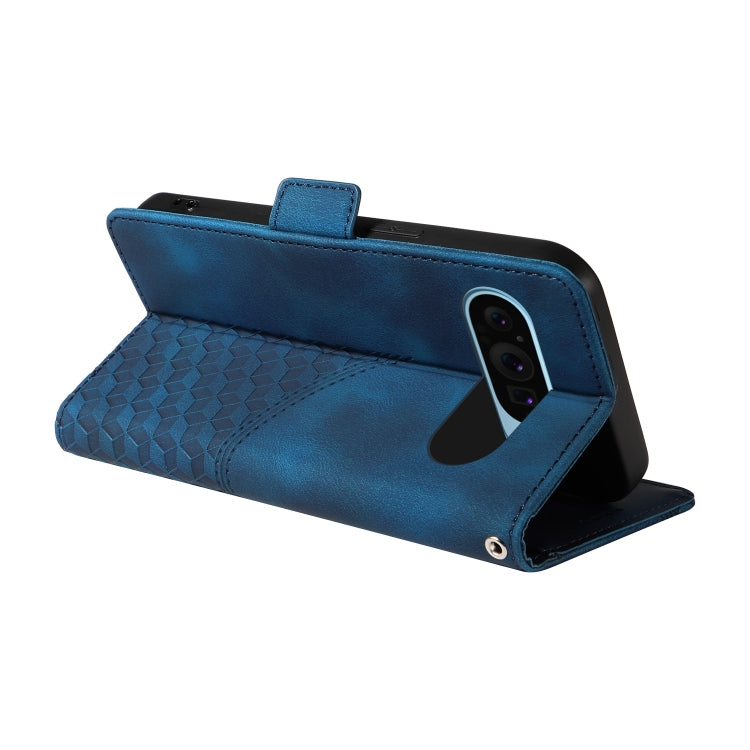 For Google Pixel 9 / 9 Pro Embossed Rhombus Starry Leather Phone Case(Blue) - Google Cases by PMC TechLife | Online Shopping South Africa | PMC TechLife | Buy Now Pay Later Mobicred