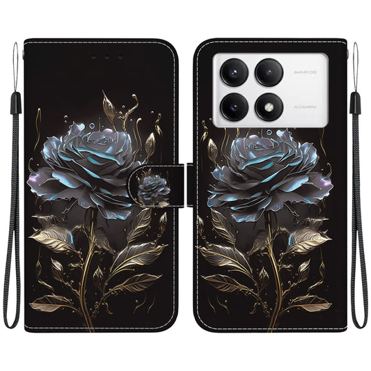 For Xiaomi Redmi K70 Pro / K70 Crystal Texture Colored Drawing Leather Phone Case(Black Rose) - K70 Cases by PMC Jewellery | Online Shopping South Africa | PMC Jewellery | Buy Now Pay Later Mobicred