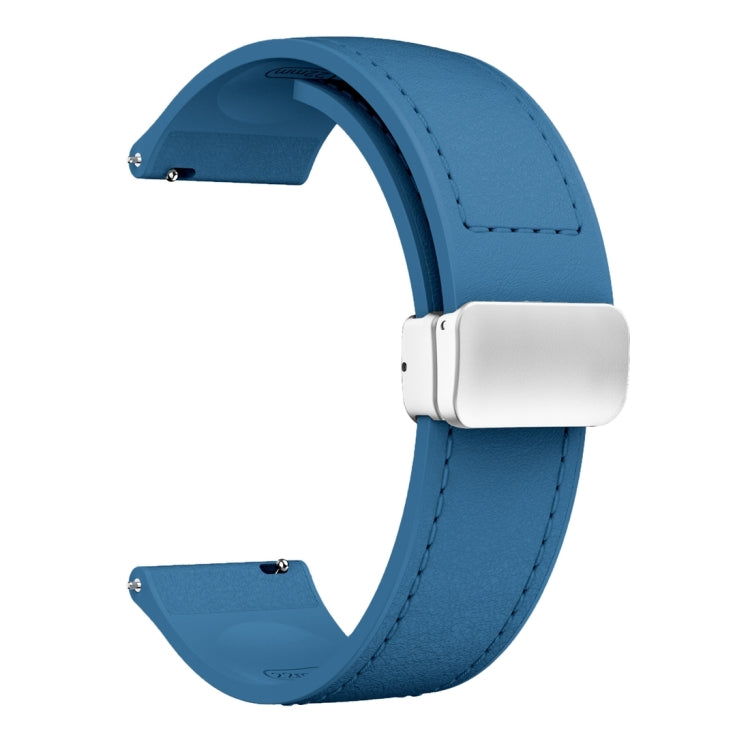 22mm Magnetic Silver Buckle Silicone Leather Watch Band(Blue) - free shipping - PMC TechLife - Order now!