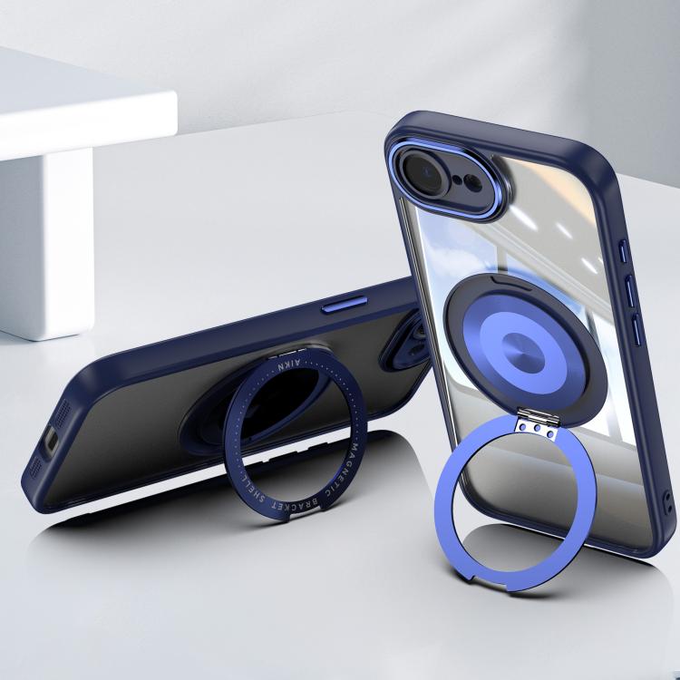 For iPhone 16e 360 Holder Magsafe Acrylic Hybrid TPU Phone Case(Blue) - iPhone 16e Cases by PMC TechLife | Online Shopping South Africa | PMC TechLife | Buy Now Pay Later Mobicred