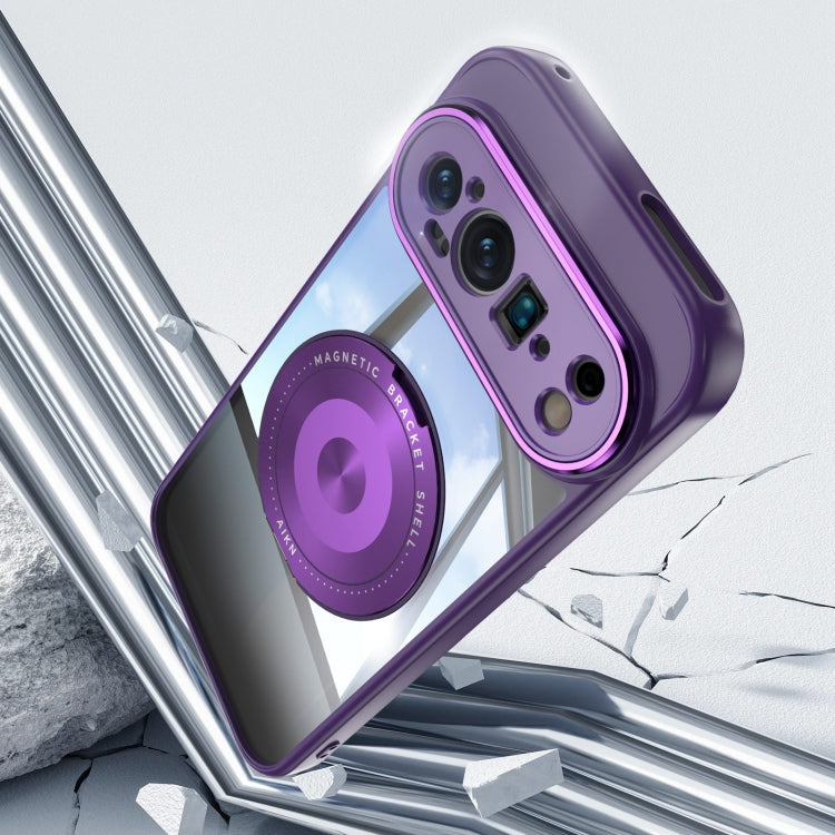 For Google Pixel 9 / 9 Pro 360 Holder Magsafe Acrylic Hybrid TPU Phone Case(Purple) - Google Cases by PMC Jewellery | Online Shopping South Africa | PMC Jewellery | Buy Now Pay Later Mobicred