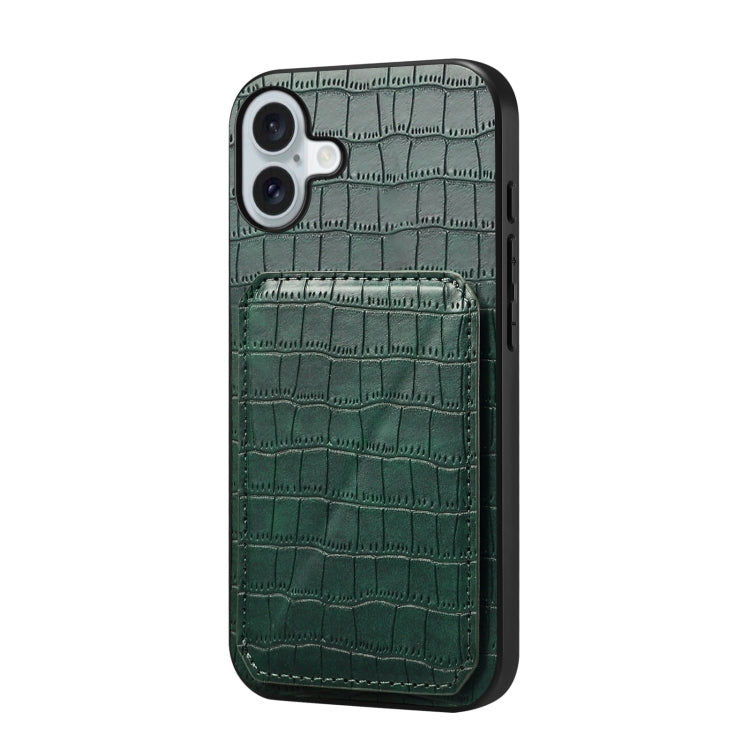 For iPhone 16 Imitation Crocodile Leather Back Phone Case with Holder(Green) - iPhone 16 Cases by PMC Jewellery | Online Shopping South Africa | PMC Jewellery | Buy Now Pay Later Mobicred