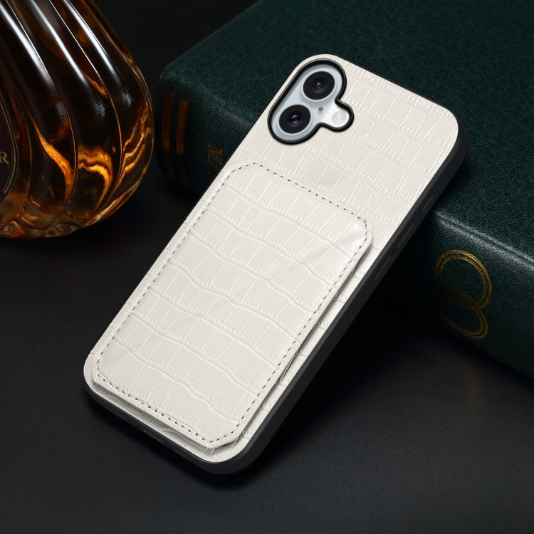 For iPhone 16 Imitation Crocodile Leather Back Phone Case with Holder(White) - iPhone 16 Cases by PMC Jewellery | Online Shopping South Africa | PMC Jewellery | Buy Now Pay Later Mobicred